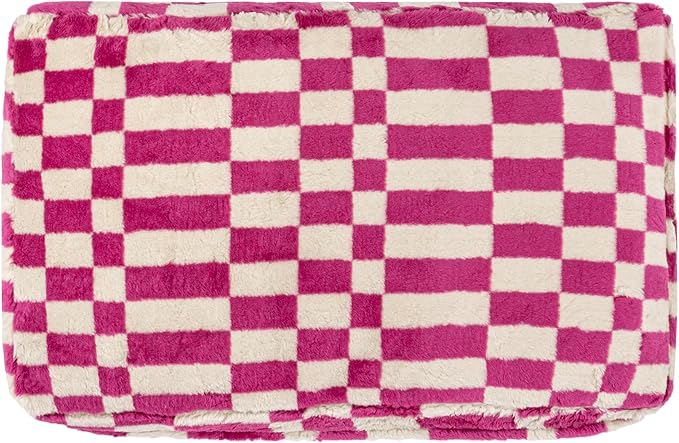 DBD3001H-M Mabel 35" x 23" Designer Modern Ultra Soft Reversible Plush Rectangular Pet Bed with Washable Cover, Raspberry Check