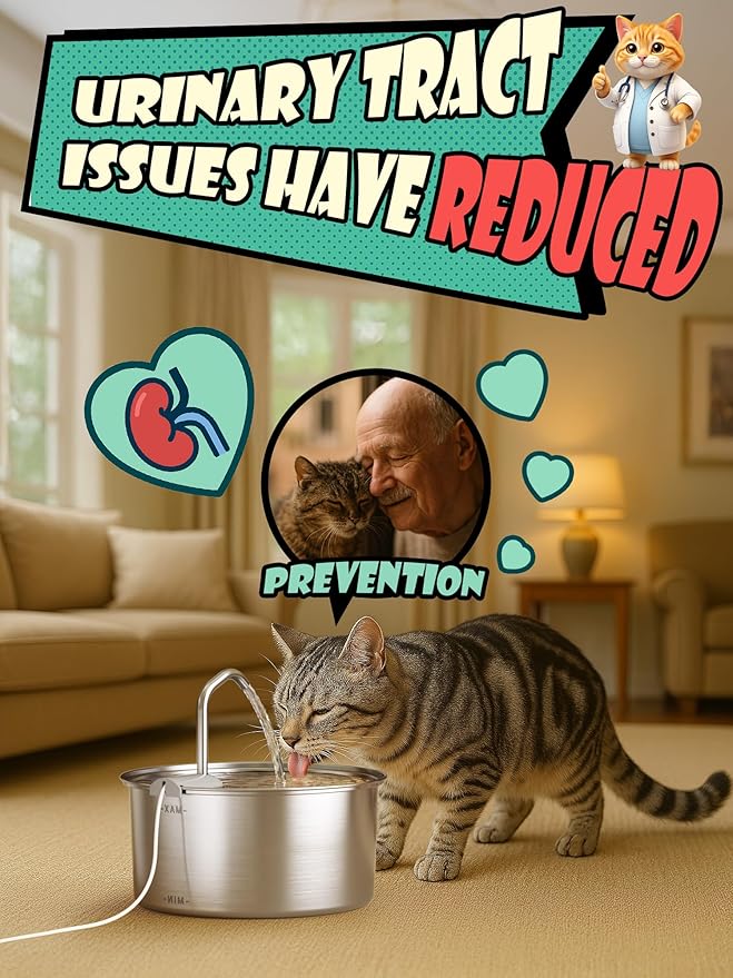 Cat Water Fountain Stainless Steel - 108oz/3.2L Automatic Cat Water Fountain for Drinking with 10PCS Filters, Metal Pet Water Fountain Water Dispenser for Cats, Dogs, Multiple Pets