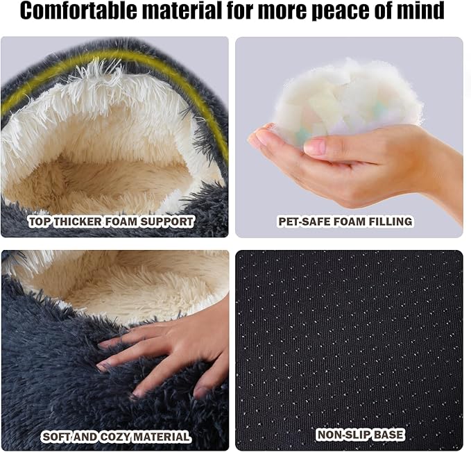 Cat Beds for Indoor Cats,Cat Cave for Puppy and Kitty,Calming Small Dog Bed for Small Dogs with Cover Cave,Cozy Warming Fluffy Washable Anti-Slip Pet Sleeping Bag(20 * 20inch,Dark Gray)