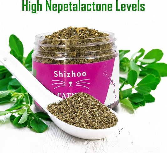 Catnip for Cats with Leaves and Flowers 100% Natural and Organic Catnip Premium Cat Nip for Cats & Kittens Used as a Snack or Refillable Catnip Treats for Cats (1/2 Cup, 2 Ounces)