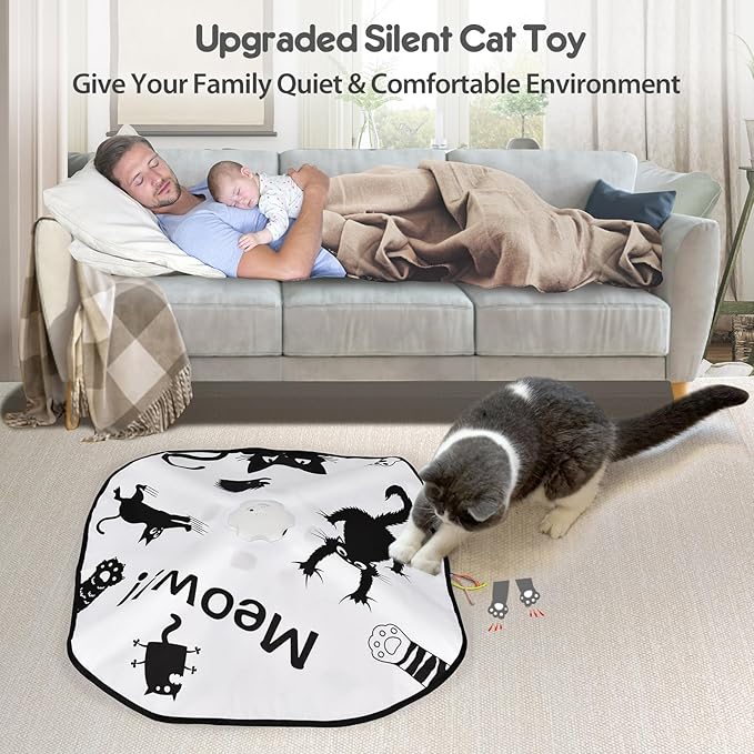 ORSDA Cat Toys, 4 in 1 Interactive Automatic Kitten Toy for Indoor Cats, Rechargeable Electric Moving Ambush Feather Mice Whack-A-Mole, Hide and Seek, Chase Feather for Kitty for Kicker Adult Cat