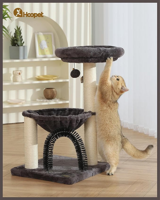HOOPET Cat Tree Tower for Indoor Cats, 27.8 Inches Multi-Level Cat Tree with Scratching Posts Plush Basket & Perch for Play Rest, Cat Activity Tree with Dangling Ball for Kittens/Small Cats