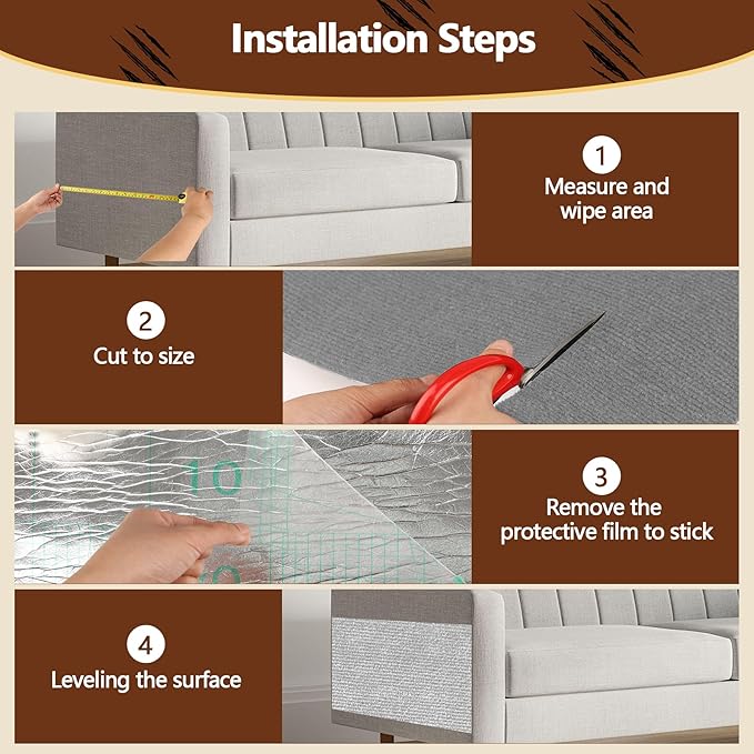 Cat Scratch Furniture Protector, 78.7"x15.8" Self Adhesive Cat Scratch Mat Pad,Cut to Fit DIY Replacement Carpet for Tree,Wall,Bed,Door, Couch Protector (Light Grey)