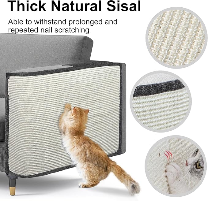 Large Size Cat Scratch Sofa Protector,27.5inch*19.6inch Sisal Couch Protector from Cats/Dogs Scratching for Big Arm Sofa use (Dark Grey/Left Handed)