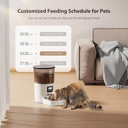 Automatic Cat Feeder, 3L Timed Pet Dry Food Dispenser with Clog-Free Design, Auto Feeder for Cats, 1-6 Meals Per Day, Desiccant Bags, with Stainless Steel
