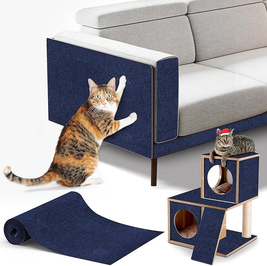 cat Scratching mat Self-Adhesive, Trimmable Furniture Protector for Couch, Sofa, Wall & Cat Trees - Durable Scratch Pad with Nano Tape, DIY Climbing Carpet for Indoor Cats(Dark Blue, 39.3"x15.8")