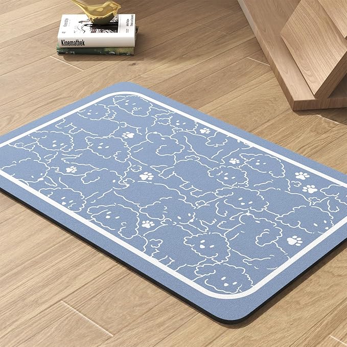 Pet Feeding Mat-Absorbent Dog Mat for Food and Water Bowl-No Stains Quick Dry Water Dispenser Mat-Dog Accessories Pet Supplies-Bowl for Messy Drinkers(BLUEDOGS,12"x19"