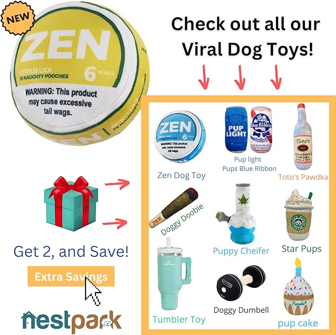 Zen Pupper Deckies Parody Dog Toy - Plush Squeaky and Crinkle Funny Dog Toy (Citrus Lick)