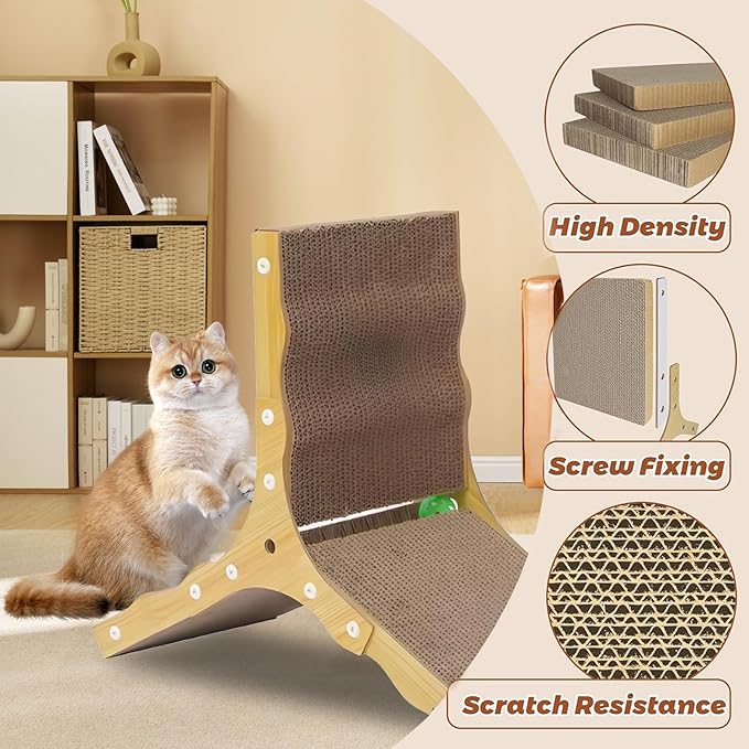 6-Sided Triangle Cat Scratching Board, Durable Cardboard Cat Scratcher for Indoor Cats, Space-Saving Corner Scratch Pad with Multi-Surface Design, Protects Furniture & Provides Cozy Resting Spot