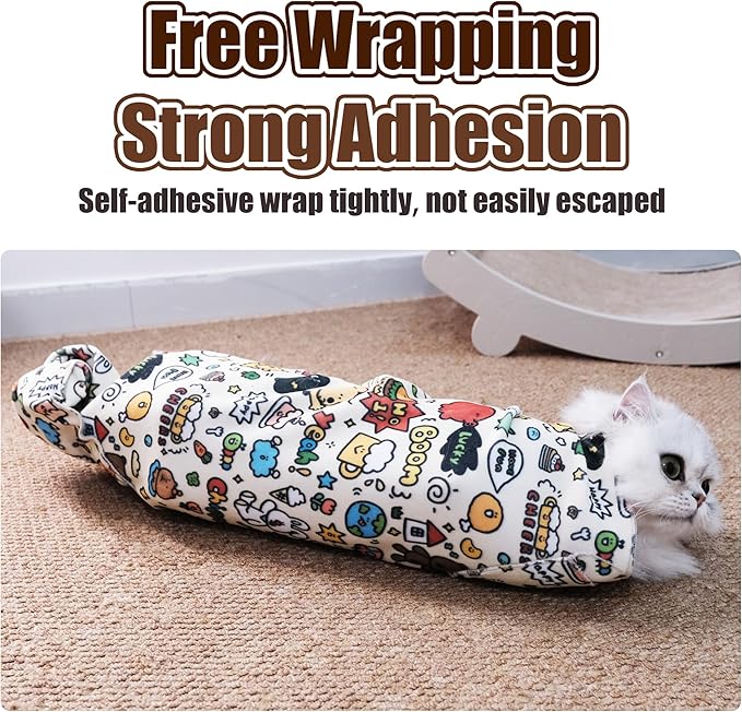 21.7" Cat Grooming Wrap Cat Wrap for Cutting Nails Cat Restraint for Nail Clipping Cat Swaddle Wrap Cat Burrito Wrap M(Within 6lbs) Anti-Scratch Anti-Escape Multifunctional Pet Tool