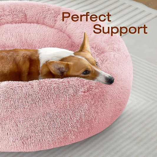 JOLLYVOGUE Dog & Cat Bed, Calming Anti-Anxiety Pet Bed for Small Dogs, Fluffy Donut Cushion for Small and Medium Pets (20")