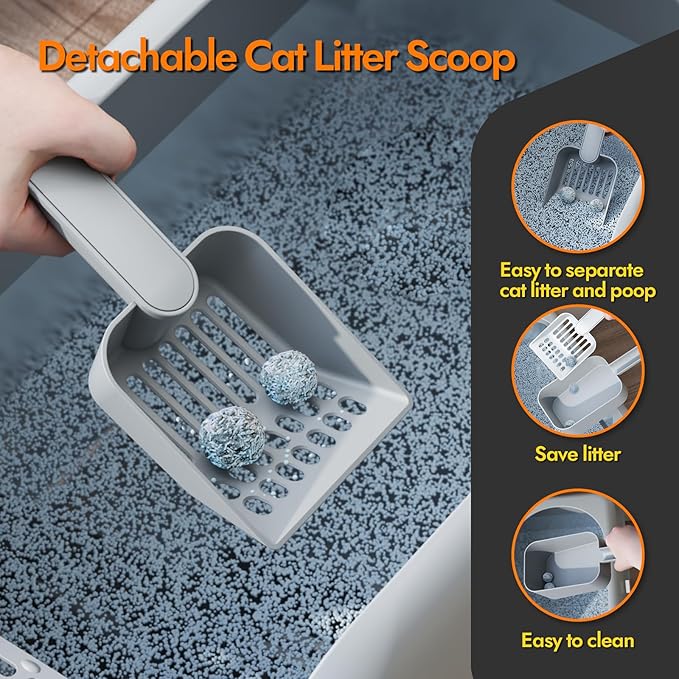 Stainless Steel Cat Litter Box with Lid, 20" L x 14.2" W x11.8 H, Large Cat Litter Box for Multiple Cats with High Sided, No-Leak & Stick, Easy to Clean, Includes Litter Mat & Multi Functional Scoop