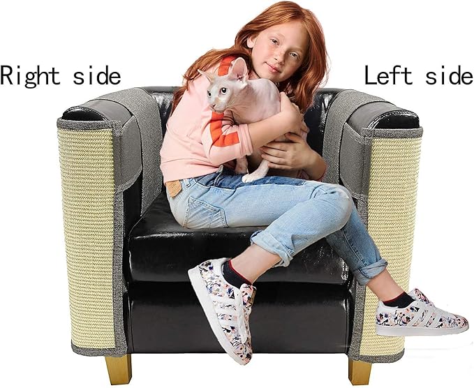 Cat Scratcher Couch- Natural Sisal Furniture Protection from Cats - Corner cat Scratcher for Couch,Chair,Sofa - Easy Installation (Khaki Sofa Left armrest)