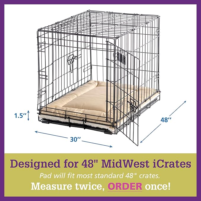 Pet Dreams Dog Crate Pad - Washable Kennel Mat, Crate Pads for Dog Cages, Non-Toxic, Flat Indoor Cat Bed, Fits iCrate 18, 24, 30, 36, 42, 48 Inches (Khaki, XX Large, 48")