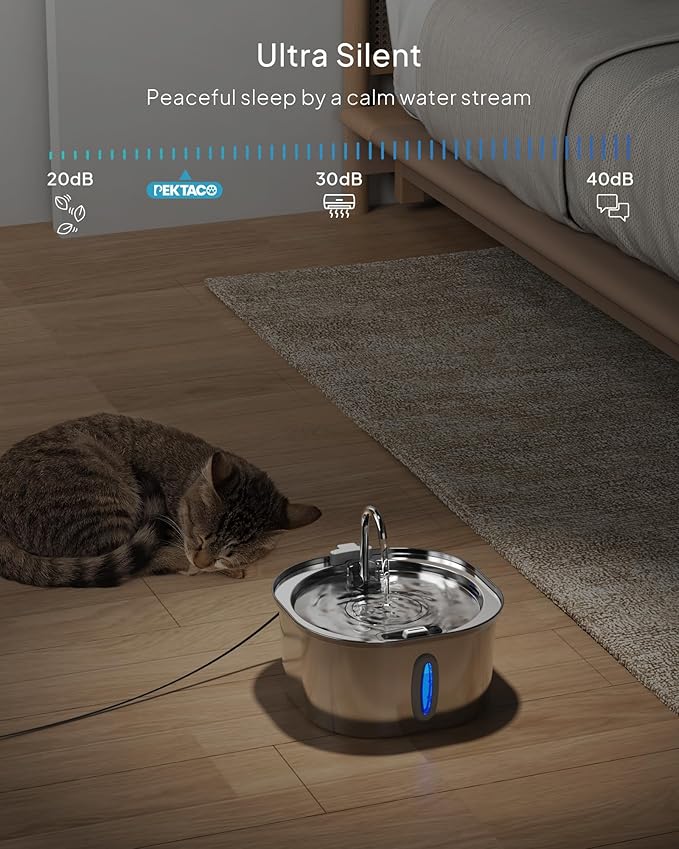 Cat Water Fountain - 3.2L/108oz Stainless Steel Pet Water Drinking Fountain for Cats Indoor, Dog Water Fountain with Water Level Window
