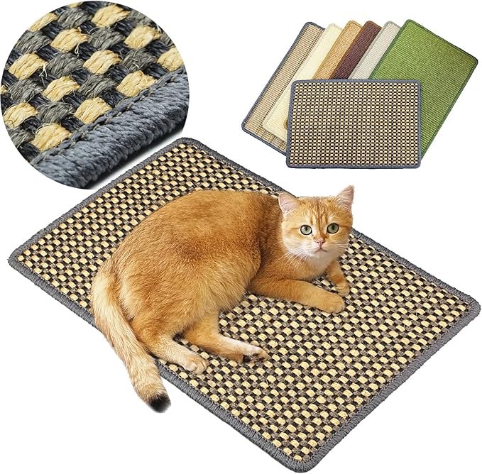 Cat Scratching Mat,23.6 x 15.7inch Sisal Cat Scratchers for Indoor Cats with Velcro Tapes,Stick on Floor Wall Cat Scratcher,Horizontal Cat Scratcher Protect Carpets and Sofas (Grid Style)…