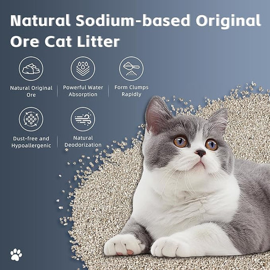 Natural Sodium-Based Raw Mineral Cat Litter | Dust-Free, Ultra Absorbent, Odor Control | Eco-Friendly, Low Tracking, Clumping Cat Litter 9.9LBS (9.9LBS_Platinum)