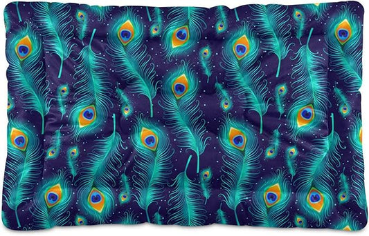 Peacock Feather Pet Bed Cute Dog Bed Mat Absorbing Non Slip Pad Pet Sleeping Mat for Small, Medium, and Large Dogs Puppy Cat 24 in x 18 in