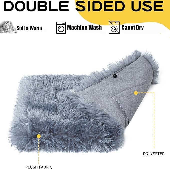 Fluffy Dog Cat Bed Mat 19.6x31.4 inch, Washable Soft Plush Faux Fur Warm Area Puppy Pads Blanket for Indoor Pet Sleep Cushion Grey