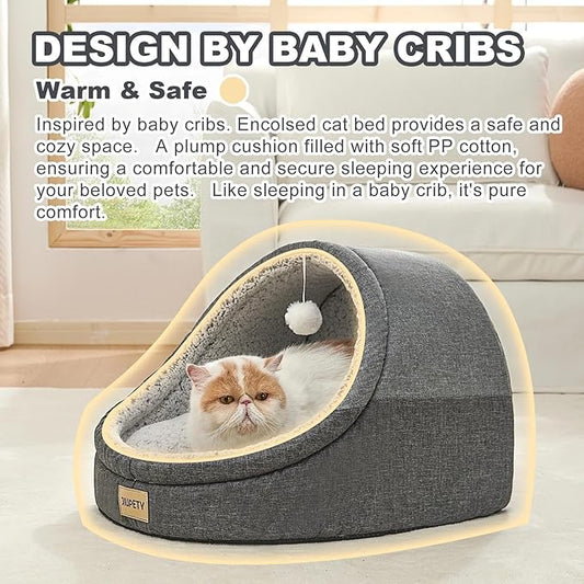 Jiupety Cute Cat Beds for Indoor Cats, Cat Cave Bed for Kittens, Burrowing Puppy Bed with Anti-Slip Bottom, Washable Removable Cushion, L(19"x17"x16"), Dark Gray