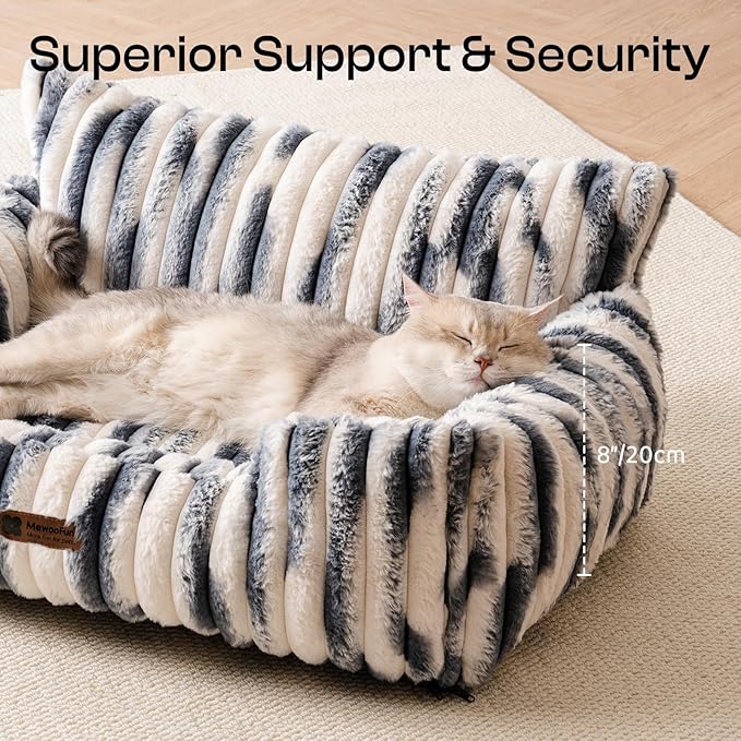 MEWOOFUN Cat Beds for Indoor Cats, Fluffy Cat Couch with Removable Washable Cover, Supportive Small Dog Beds for Puppy & Kitten up to 15 lbs (Blue Gradient, 24x19x12)