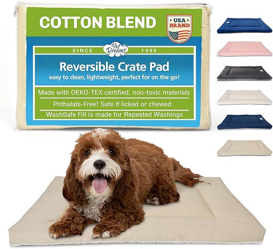 Pet Dreams Dog Crate Pad - Washable Kennel Mat, Crate Pads for Dog Cages, Non-Toxic, Flat Indoor Cat Bed, Fits iCrate 18, 24, 30, 36, 42, 48 Inches (Khaki, Small, 24")