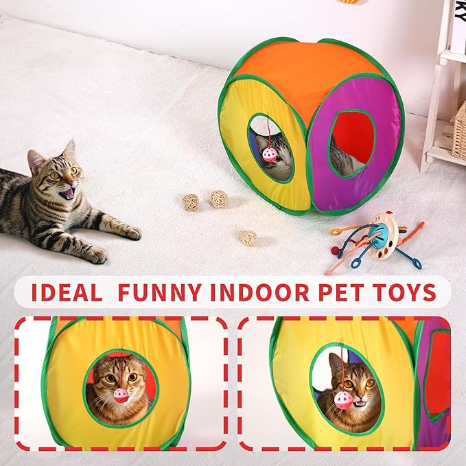 Coolcandy Cat Tunnel & Interactive Cat Toy Indoor, Cube Shape Tunnel Toys for Indoor Cats, Collapsible Interactive Peekaboo Cave with Play Ball, for Multi-Way Play & Small Animals