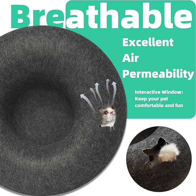 Donut Cat Tunnel Bed Peekaboo Cat Cave for Large Cats Up to 30 Lbs, Kitty Interactive Playing Tent House for Multiple Cats,Detachable,Scratch Resistant (Deep Gray, Large - 24 Inch Diameter)