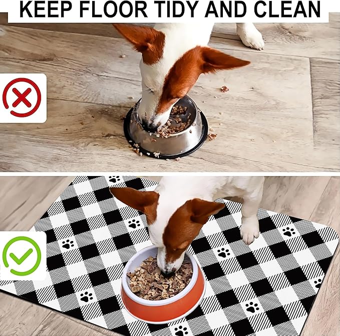 Cat Checked Plaid Dog Food Mat-Absorbent Pet Feeding Mat for Food and Water Bowl, Quick Dry Dog Placemat with Rubber Backing-No Stains Pet Supplies for Messy Drinkers 16"x24"