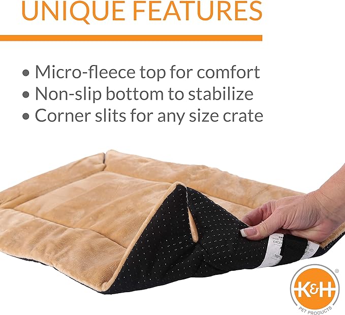 K&H Pet Products Self-Warming Dog Crate Bed, Machine Washable Dog Crate Mat, Tan X-Small 14 X 22 Inches (Pack of 2)