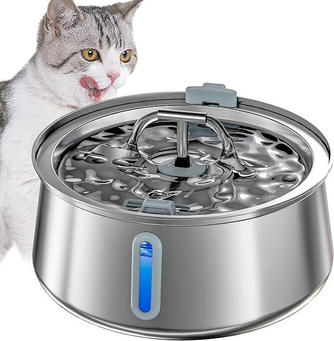 Stainless Steel Cat Water Fountain,Pet Water Fountain 4L/135oz Large Capacity,Dog Water Dispenser with Water Level Window, Multiple Filtration, Quiet Automatic Pet Fountain Easy Clean,2Faucet