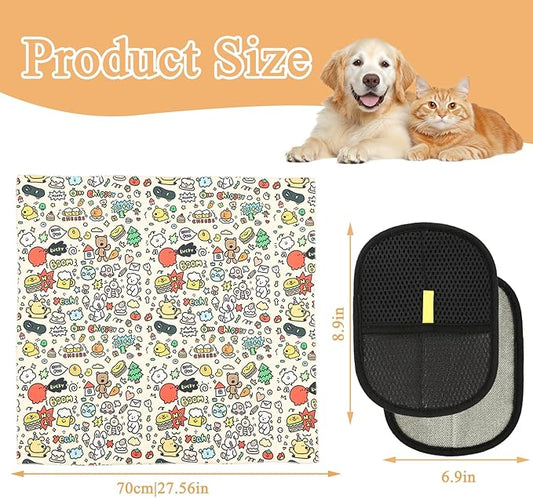 27.6x27.6 Cat Wrap for Cutting Nails, Cat Grooming Wrap with Pet Hair Removal Glove, Cats Restraint for Nail Clipping Ear Cleaning Teeth Brushing