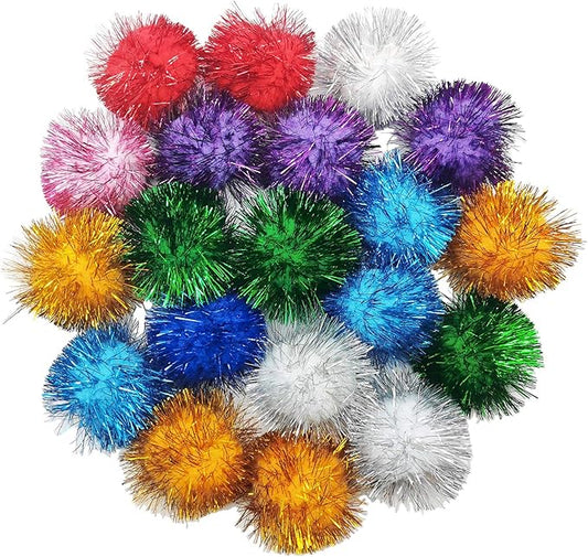 20 Pcs Assorted Color Flash Ball Cat's Favorite Toy Ball Tinsel Pom Poms Flash.