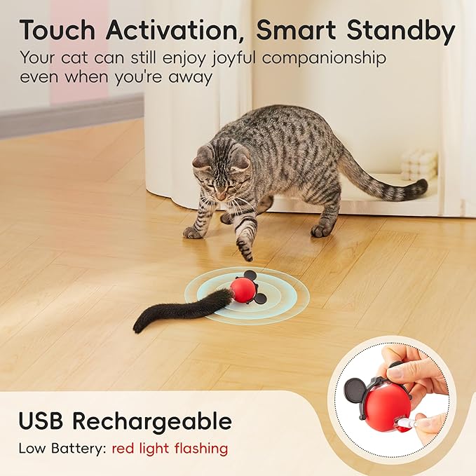 Potaroma Moving Ball Cat Toys with Fluffy Tail, Smart Interactive Kitten Rolling Ball, Chargeable Kitten Toy for Indoor Cats Exercise, 1.8 Inches