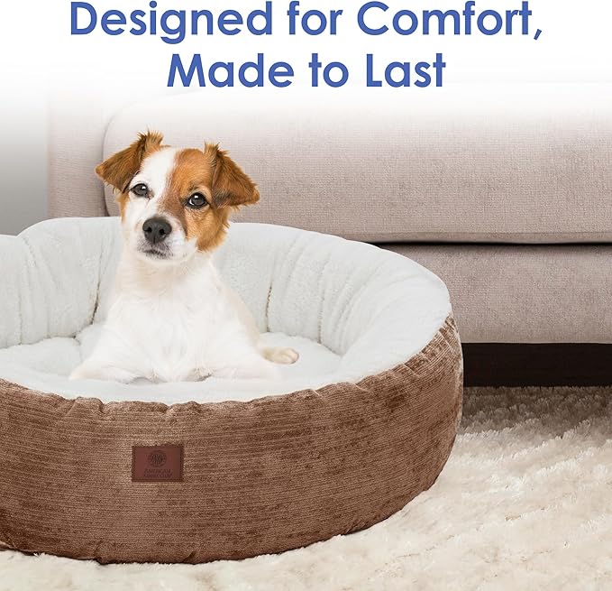 AMERICAN KENNEL CLUB 23" Mason Fabric Round Pet Bed - Stylish Washable Dog Bed with Non-Slip Bottom, Plush Sleeping Surface - for Cats, Small Breeds