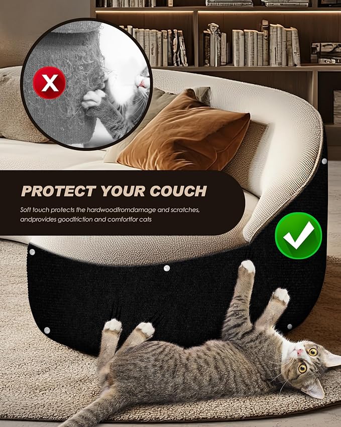 Cat Scratch Mat,Trimmable Self-Adhesive Carpet,DIY Climb Cat Scratcher for Cat Couch Furniture or Wall Protector,Covering Cat Tower,and Replacement Pads (Black)