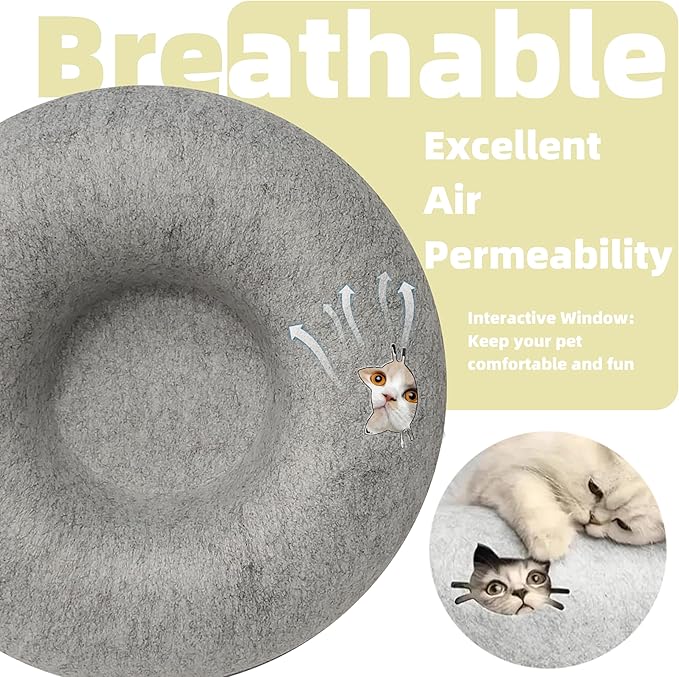 Donut Cat Tunnel Bed Peekaboo Cat Cave for Large Cats Up to 30 Lbs, Kitty Interactive Playing Tent House for Multiple Cats,Detachable,Scratch Resistant (Light Gray, Large - 24 Inch Diameter)