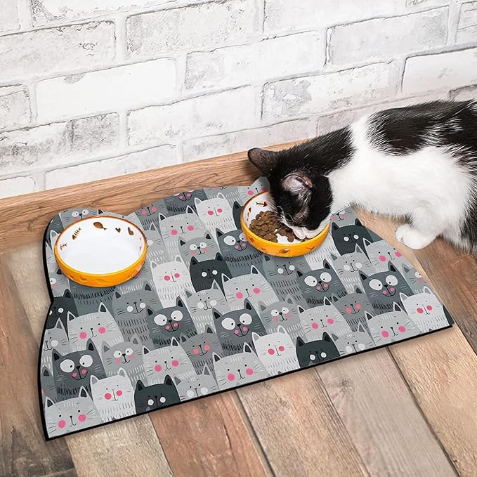 Grey Cat Food & Water Mats - Absorbent Pet Feeding Placemats 23.6 * 13.7 inch