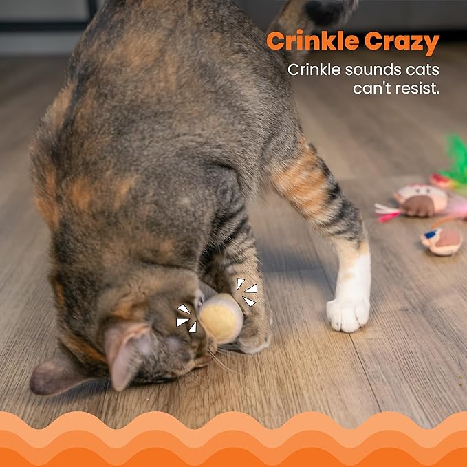 Catstages Purrsecco & Cupcakes Cat Toys, 6-Pack Catnip Toys with Feathers, Crinkle & Mesh, Multicolored