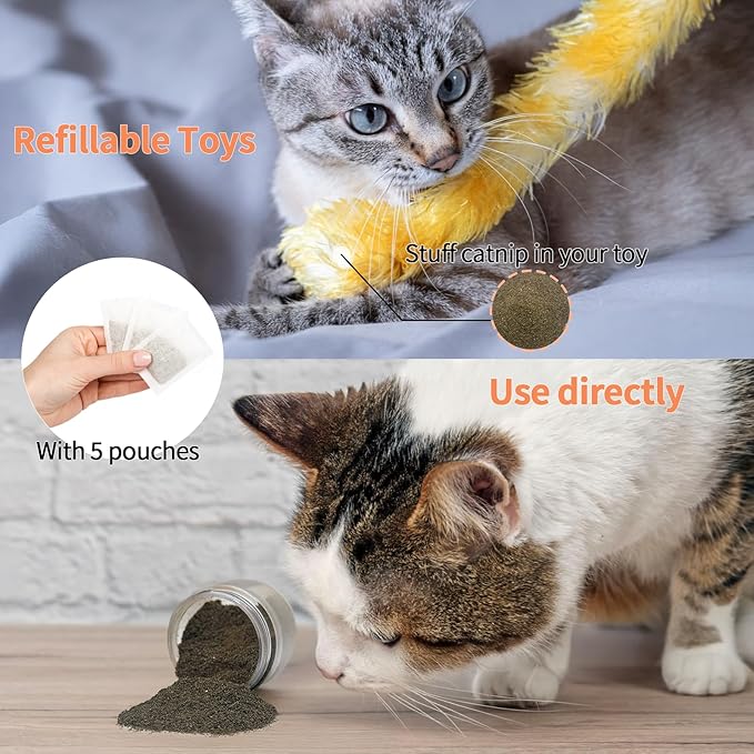 Catnip & Silvervine Powder β 50g Blend of Silvervine Gall Fruit & Catnip, Non-Addictive, for All Cat Ages, Multi-Use with Toys, Scratchers & Protecting Furniture, with 5 Little Pouches
