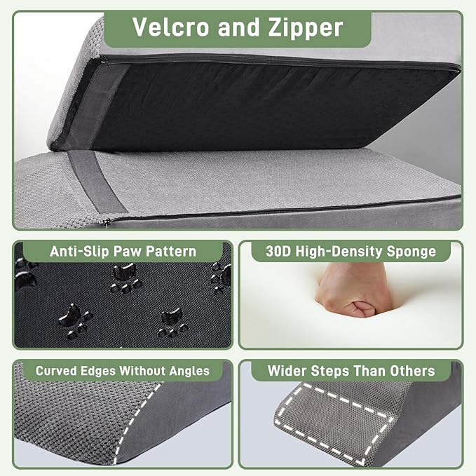 Dog Steps for Beds 30 inches Tall, 35D High Density Foam Dog Stairs for High Bed 28-30 inches, Non-Slip Bottom 6-Step Dogs Ramp/Ladder Pet Steps for Small Elder Dogs/Cats, Grey