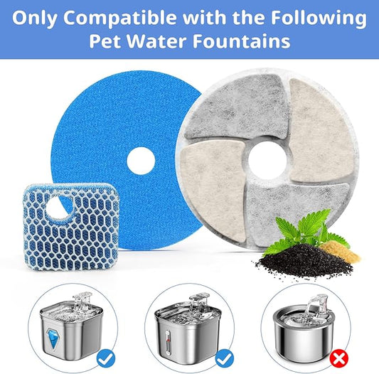 Cat Pet Water Fountain Filters, 5 Pack Replacement Filters Fit for Square 2.2L/73oz Automatic Pet Fountain, Diameter 4.1 Inch Filter with Triple Filtration System (5+5+5)