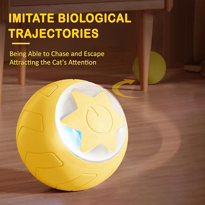 Interactive Cat Ball Toy, Intelligent Cat Toys with LED Lights, Automatic Moving Rolling Ball for Indoor Kitten, Kitten Automatic Toy