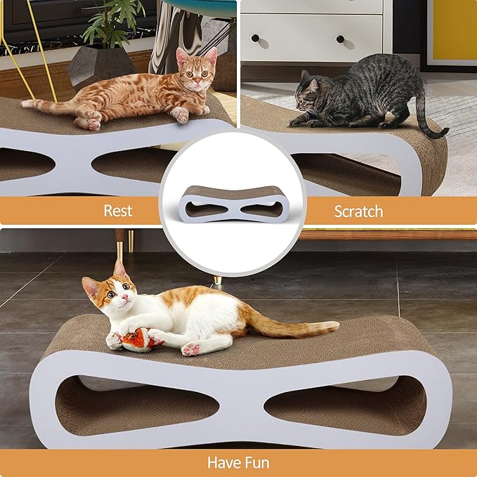 Cardboard Cat Scratcher Lounge Bed for Indoor Cats Kittens, 29.5" 8-Shaped Cat Scratching Board with Catnip, Grey