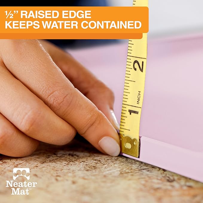 Neater Pet Brands Neater Mat Pet Mats for Food and Water, Cat & Dog Bowl Mat Waterproof Silicone, Feeding Tray, Dog Food Mats for Floors, Placemat w/Raised Edge for Under Bowls, 24" x 16", Light Pink