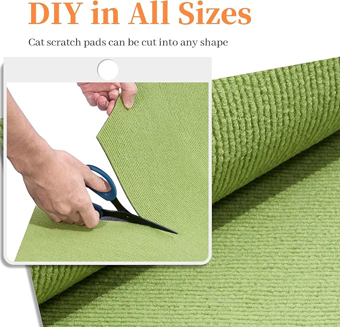 Uranshin Trimmable Cat Scratch Mat pad Self-Adhesive Cat Scratching Post Carpet Covered 78.7"x15.8" Cat Tree Shelves Replacement Parts cat Furniture Protector for Couch Wall (Fruit Green)