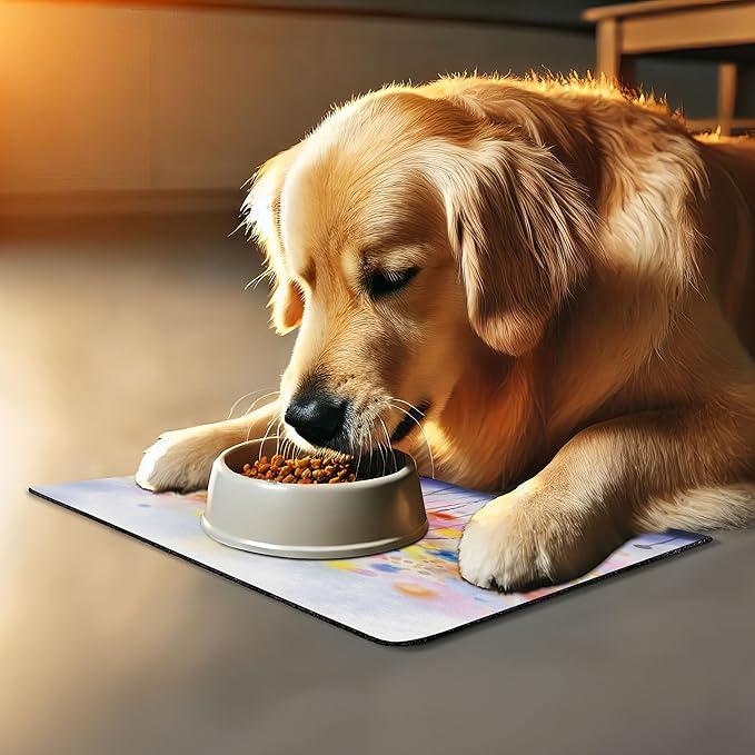 Lunarable Watercolor Flower Pet Mat for Food and Water, Flowers in Soft Colors Dreamy Abstract Colorful Blurred Display, Non-Slip Rubber Mat for Dogs and Cats, 18" X 12", Orange Purple