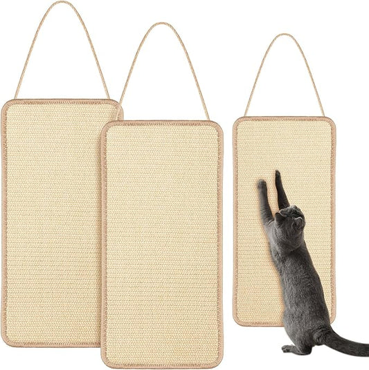 2 Pack Sisal Door Cat Scratching Mat Double Use Hanging Scratcher Wall Floor Mount Natural Cat Scratch Mat Kitty Scratching Pad for Indoor Kitten with Hemp Rope, 7.87 x 19.69(Natural)