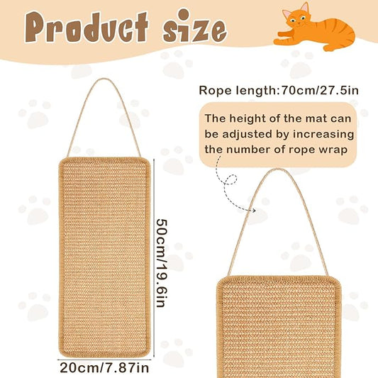 2 Pack Sisal Door Cat Scratching Mat Double Use Hanging Scratcher Wall Floor Mount Natural Cat Scratch Mat Kitty Scratching Pad for Indoor Kitten with Hemp Rope, 7.87 x 19.69(Brown)