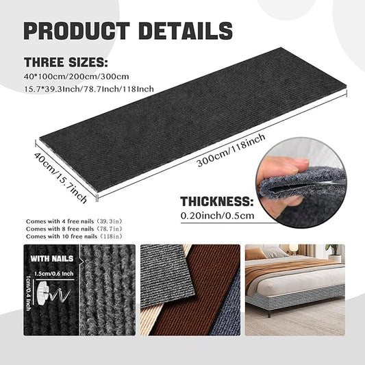 118"x15.8" Cat Climbing Wall Furniture Protector Carpet Mat, Cat Scratch Couch Furniture Protector, Adhesive Scratching Pad for DIY Cat Tree Shelf Couch Corner Post Replacement (Black)